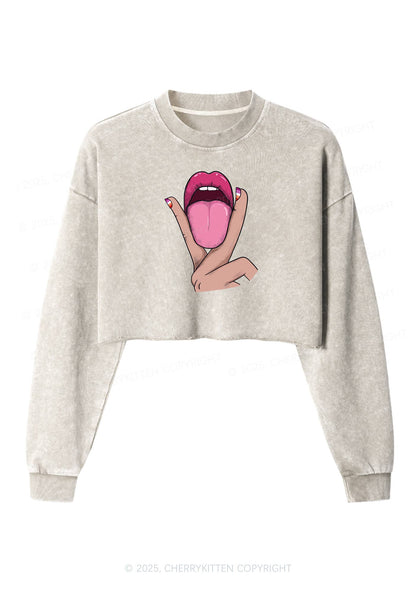 Lesbian Kissing Pride Y2K Crop Washed Sweatshirts Cherrykitten