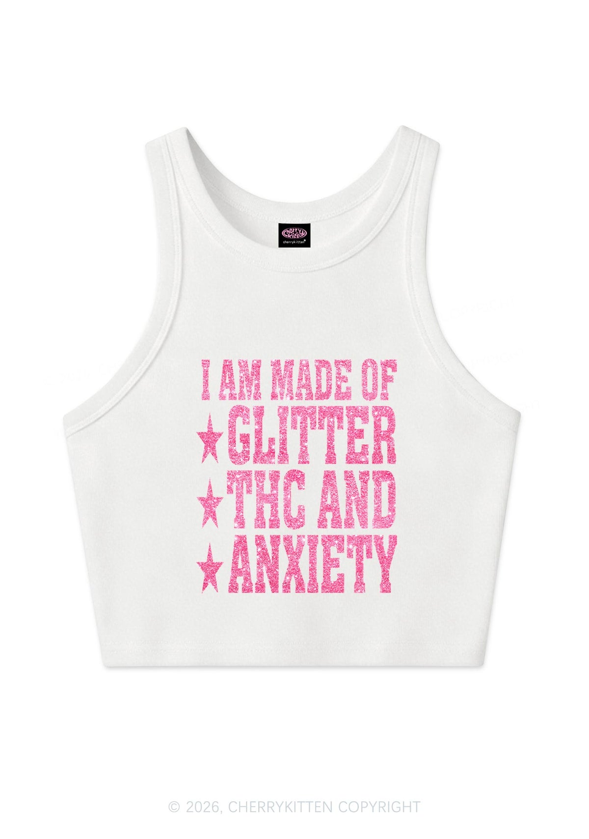 Made Of Glitter Thc Anxiety Y2K Crop Tank Top Cherrykitten