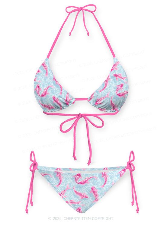 Pink Koi Fish Y2K Print Bikini Set Cherrykitten