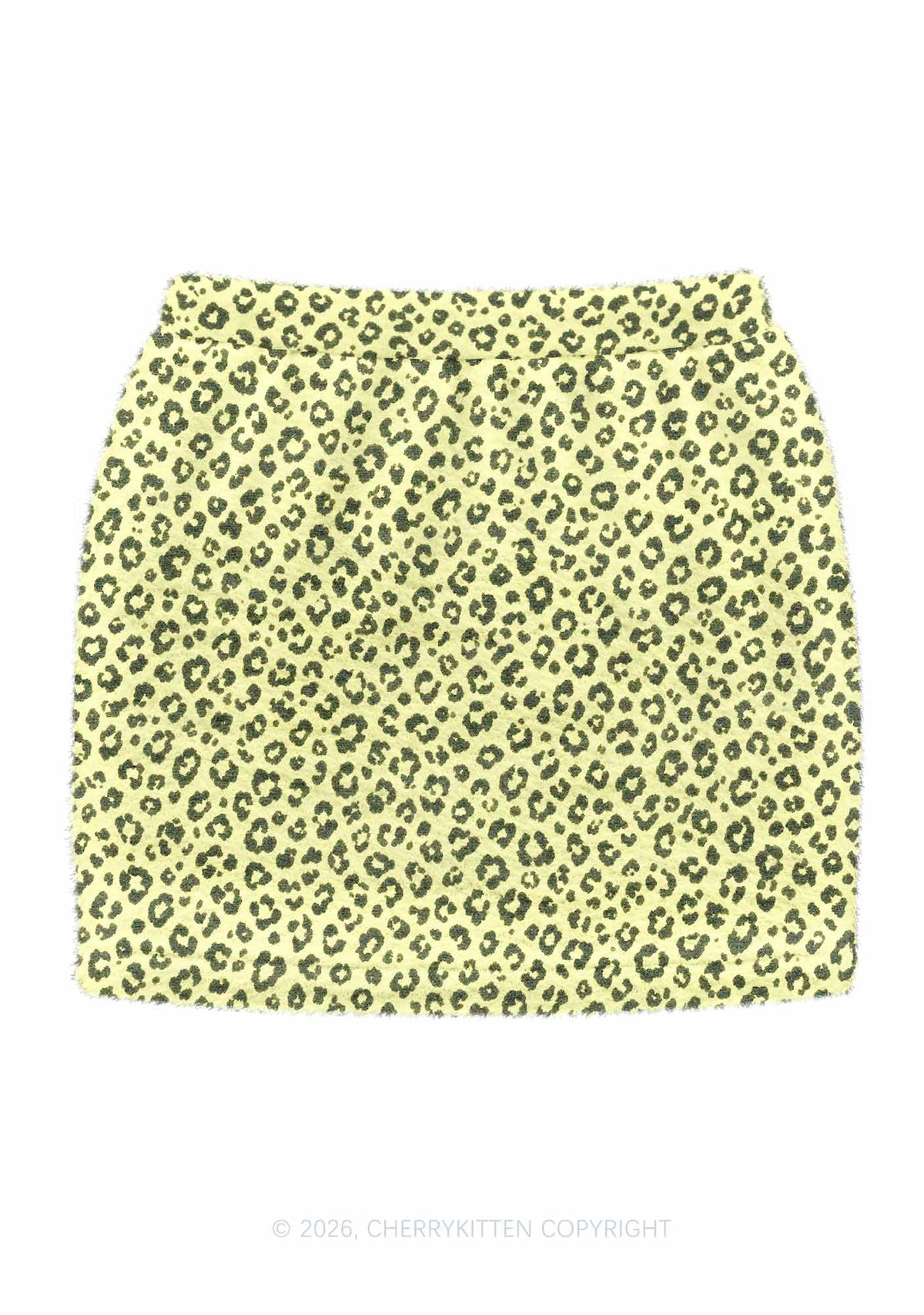 Light Yellow Leopard Y2K Knit Mini Skirt Cherrykitten