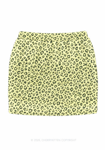Light Yellow Leopard Y2K Knit Mini Skirt Cherrykitten