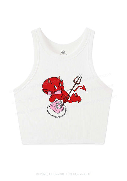 Little Devil On The Phone Y2K Crop Tank Top Cherrykitten