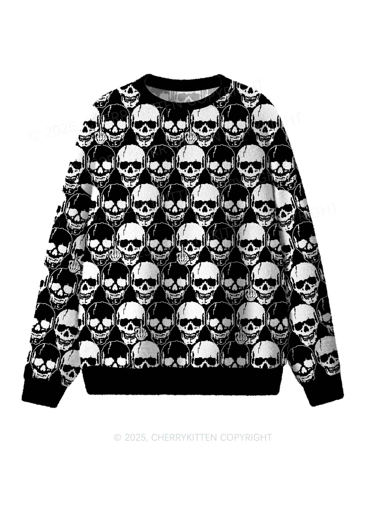 Fxck Skulls Y2K Christmas Knit Sweatshirt Cherrykitten