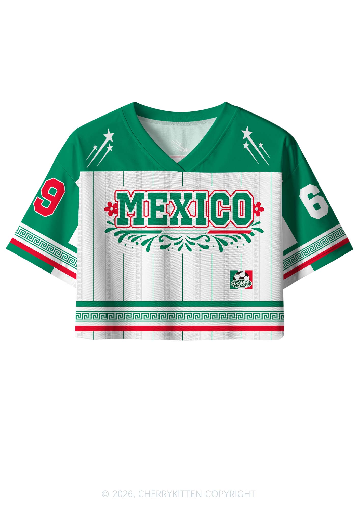 Custom Mexico Floral Stripe Y2K Crop Sport Jersey Shirts Cherrykitten