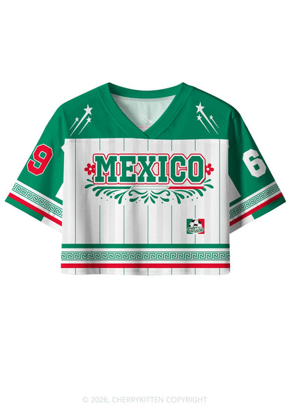 Custom Mexico Floral Stripe Y2K Crop Sport Jersey Shirts Cherrykitten