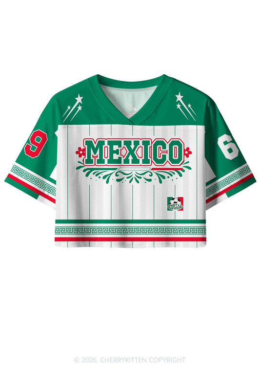 Custom Mexico Floral Stripe Y2K Crop Sport Jersey Shirts Cherrykitten