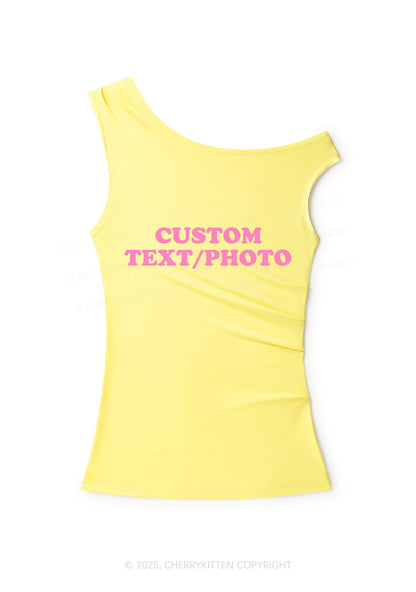 Custom Personalized Text Y2K Off Shoulder Tank Top Cherrykitten