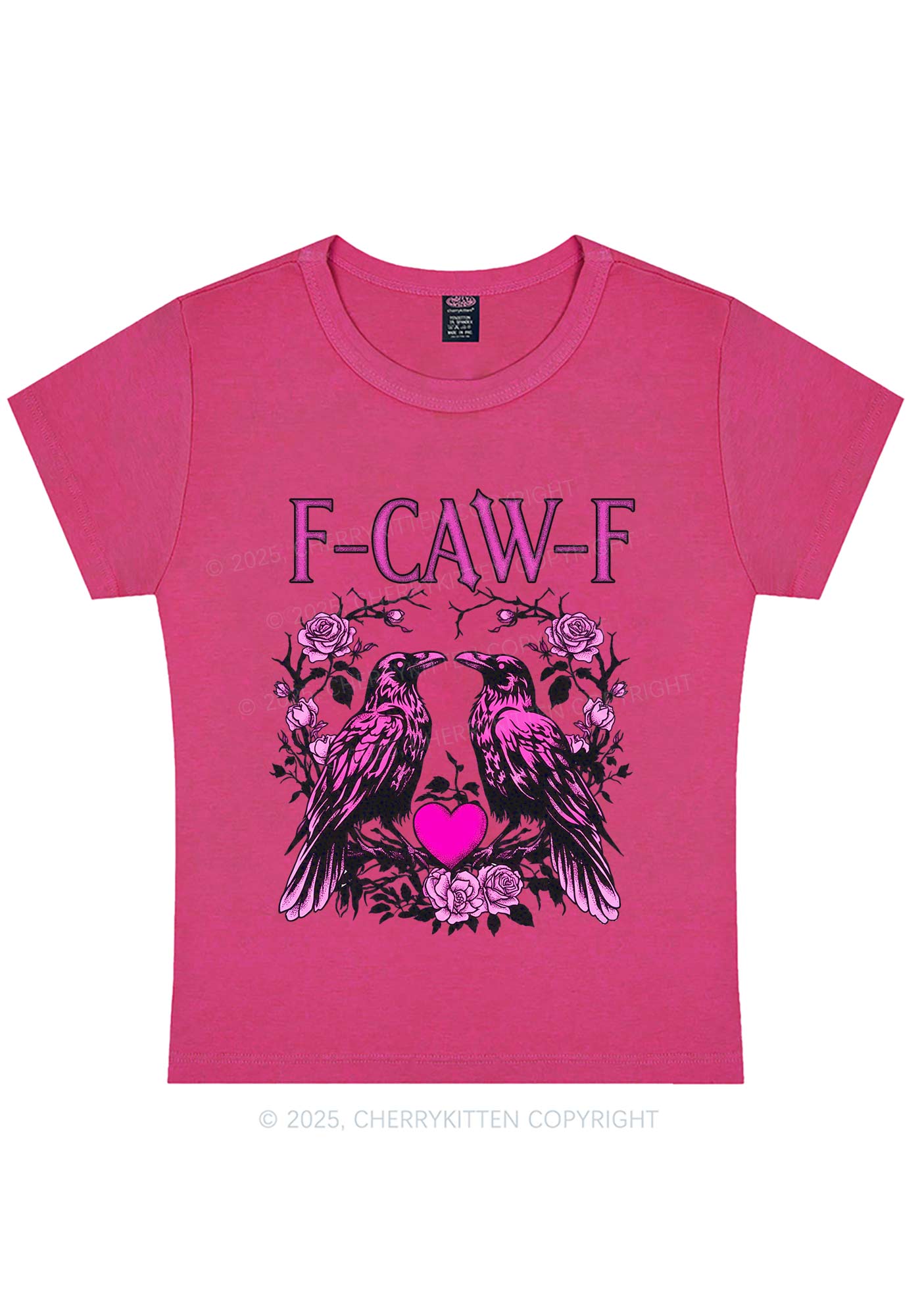 F CAW F Pink Ravens Valentine's Day Y2K Baby Tee Cherrykitten