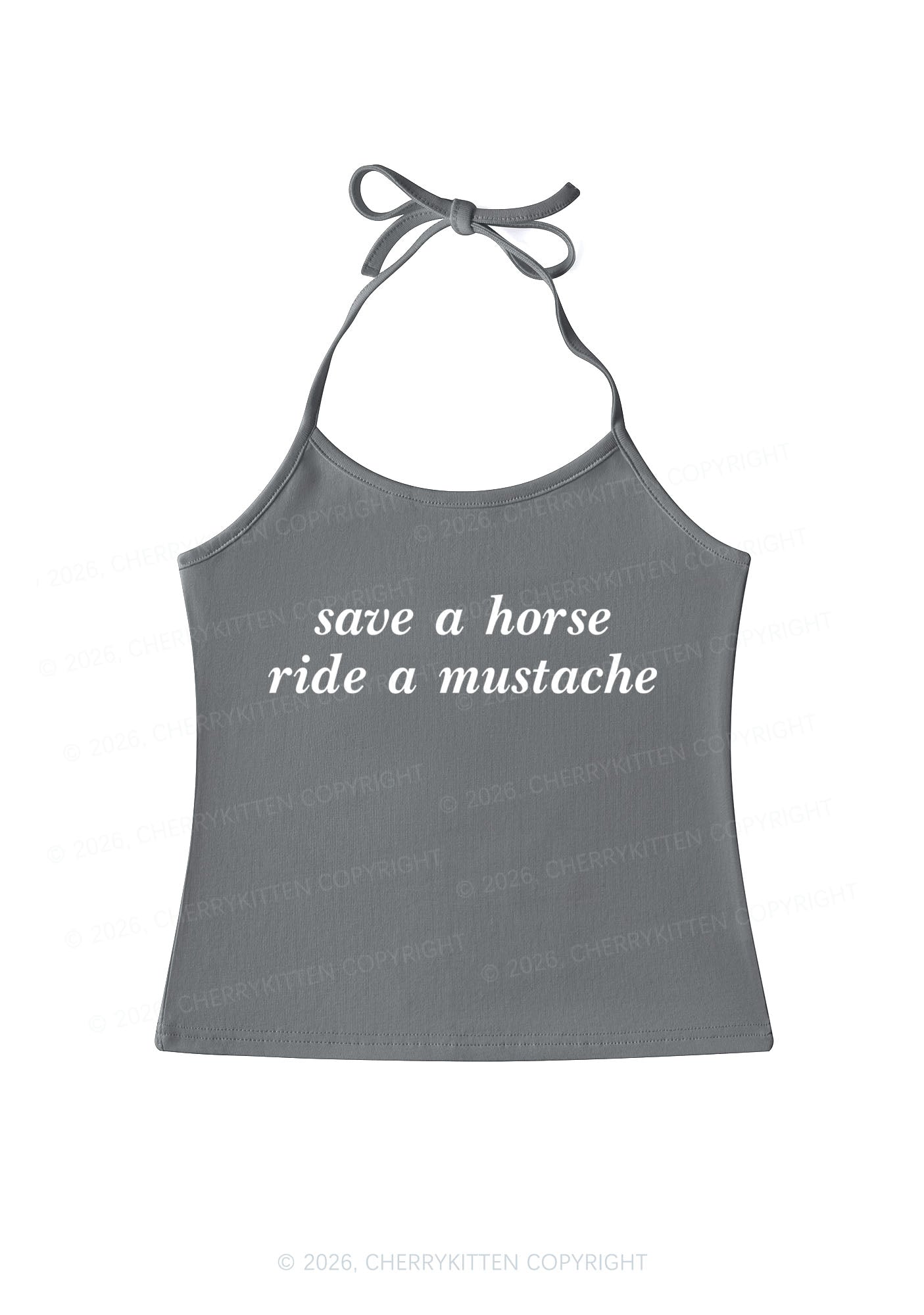 Ride A Mustache Y2K Halter Neck Cami Cherrykitten