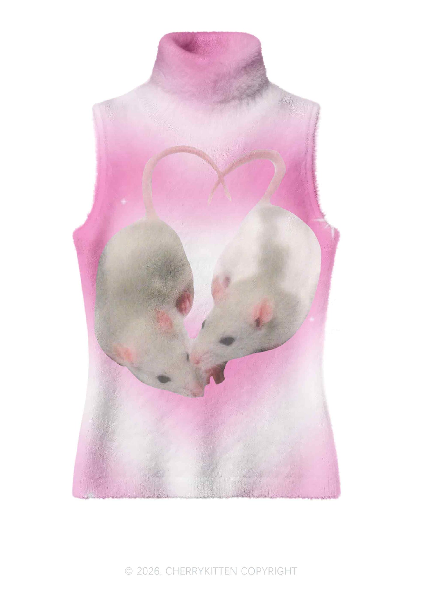 Pink Sweet Rats Valentine's Day Y2K Knit Turtleneck Tank Top Cherrykitten