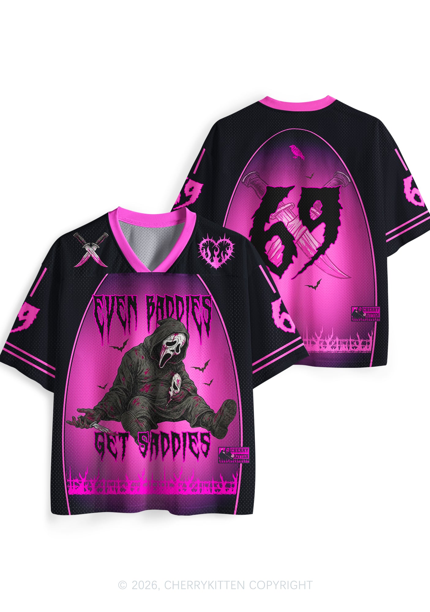 Halloween Skull Even Baddies Get Saddies Y2K Sport Jersey Shirts Cherrykitten