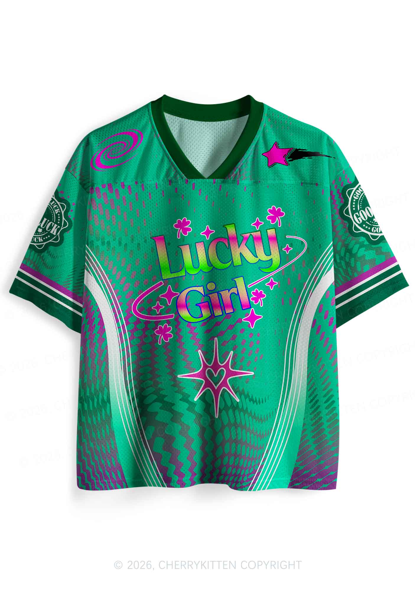 Custom Lucky Girl Pink Shamrock St Patricks Y2K Sport Jersey Shirts Cherrykitten