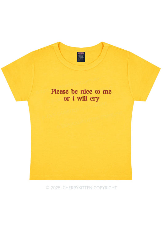 Embroidered Please Be Nice To Me Y2K Baby Tee Cherrykitten