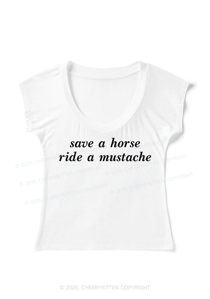 Ride A Mustache Y2K V Neck T Shirts Cherrykitten
