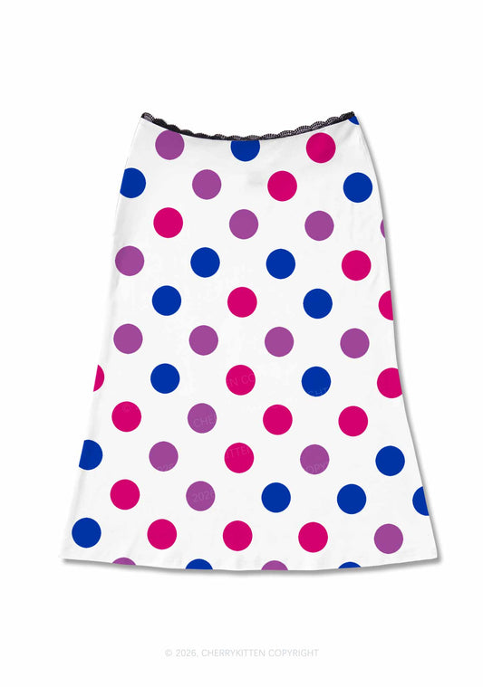 Bisexual Dots On White Pride Y2K Print Midi Skirt Cherrykitten