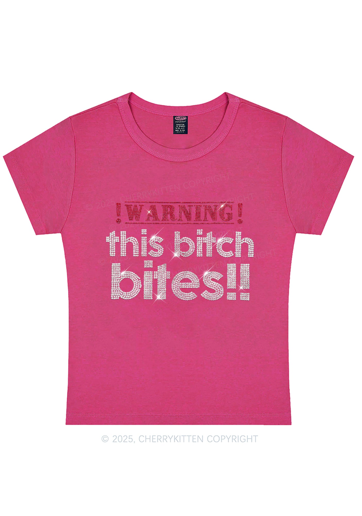 Rhinestone This Bxxch Bites Y2K Baby Tee Cherrykitten