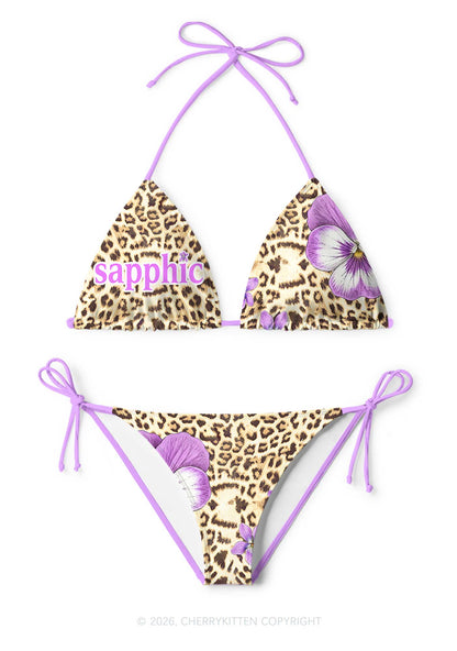 Purple Floral Sapphic Leopard Pride Y2K Print Bikini Set Cherrykitten