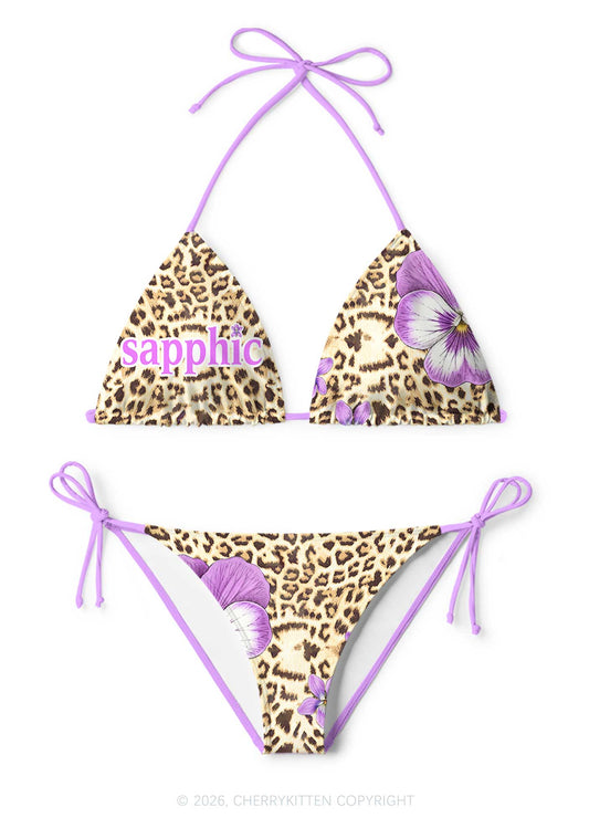 Purple Floral Sapphic Leopard Pride Y2K Print Bikini Set Cherrykitten