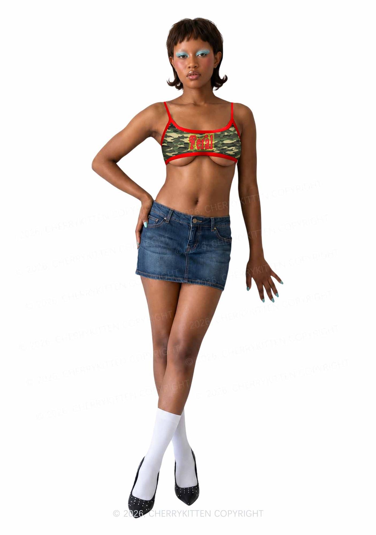 Feral Camo Y2K Print Super Crop Cami Cherrykitten
