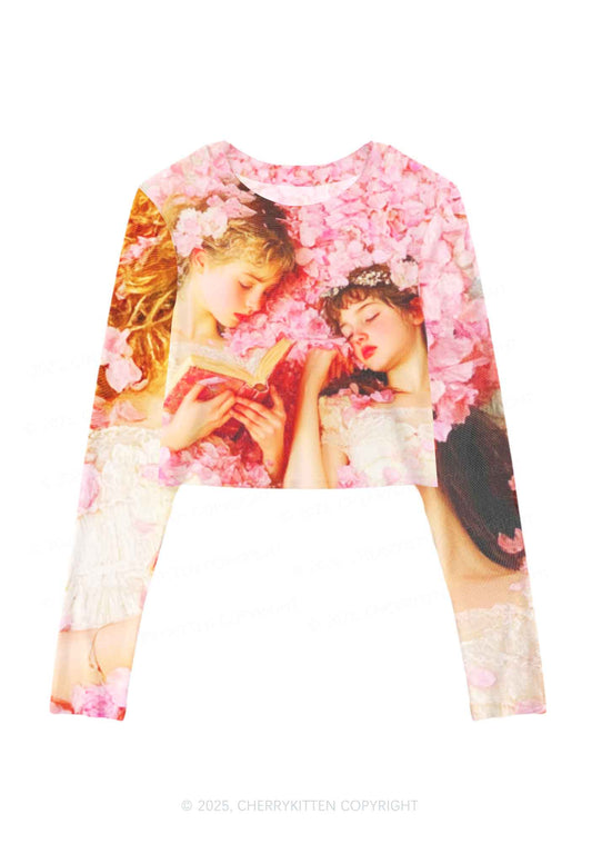 Flower Girls Y2K Mesh Long Sleeve Crop Top Cherrykitten