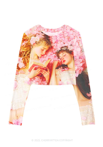 Cherrykitten Flower Girls Y2K Mesh Long Sleeve Crop Top