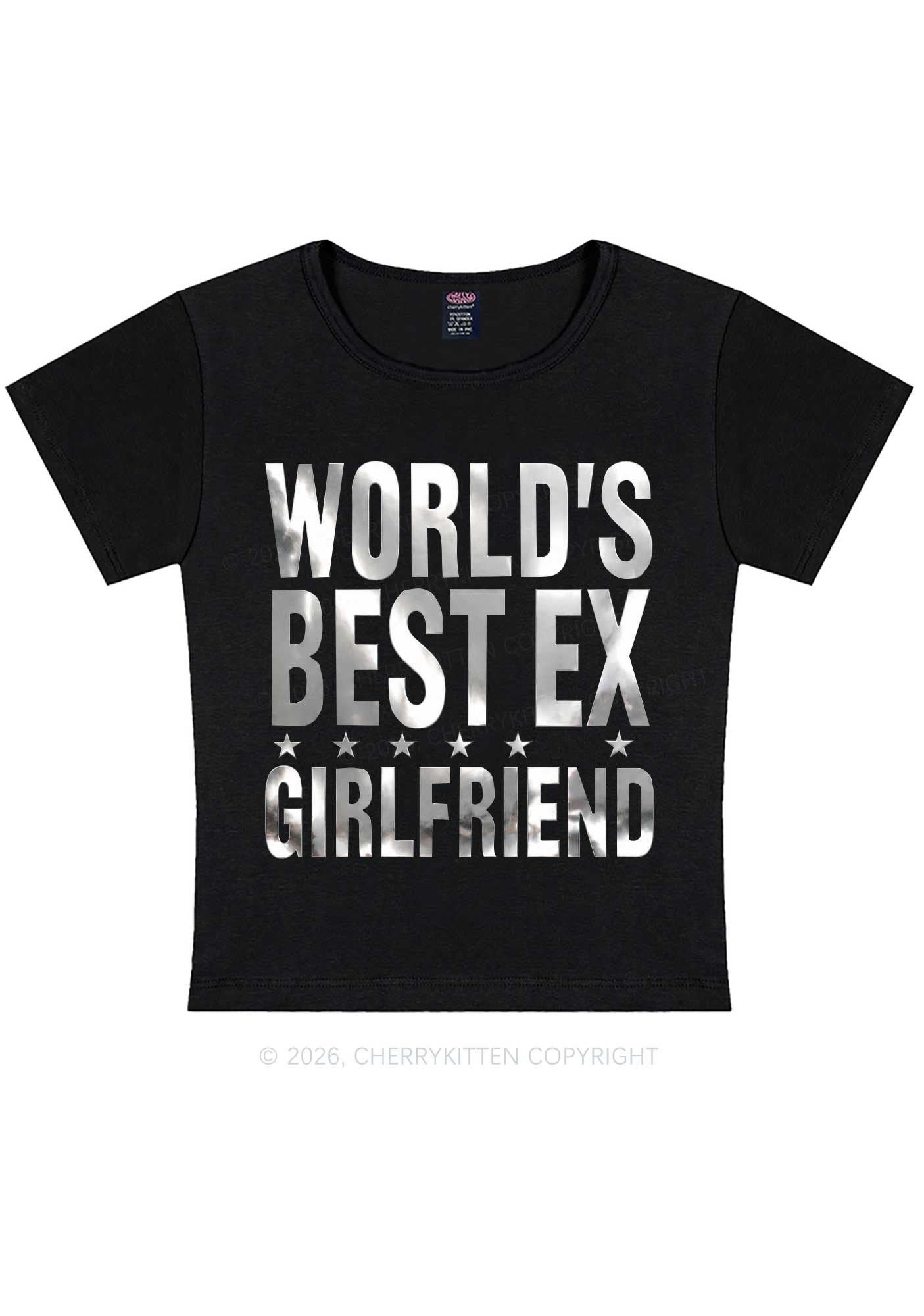 Best Ex Girlfriend Silver Foil Printed Y2K Baby Tee Cherrykitten