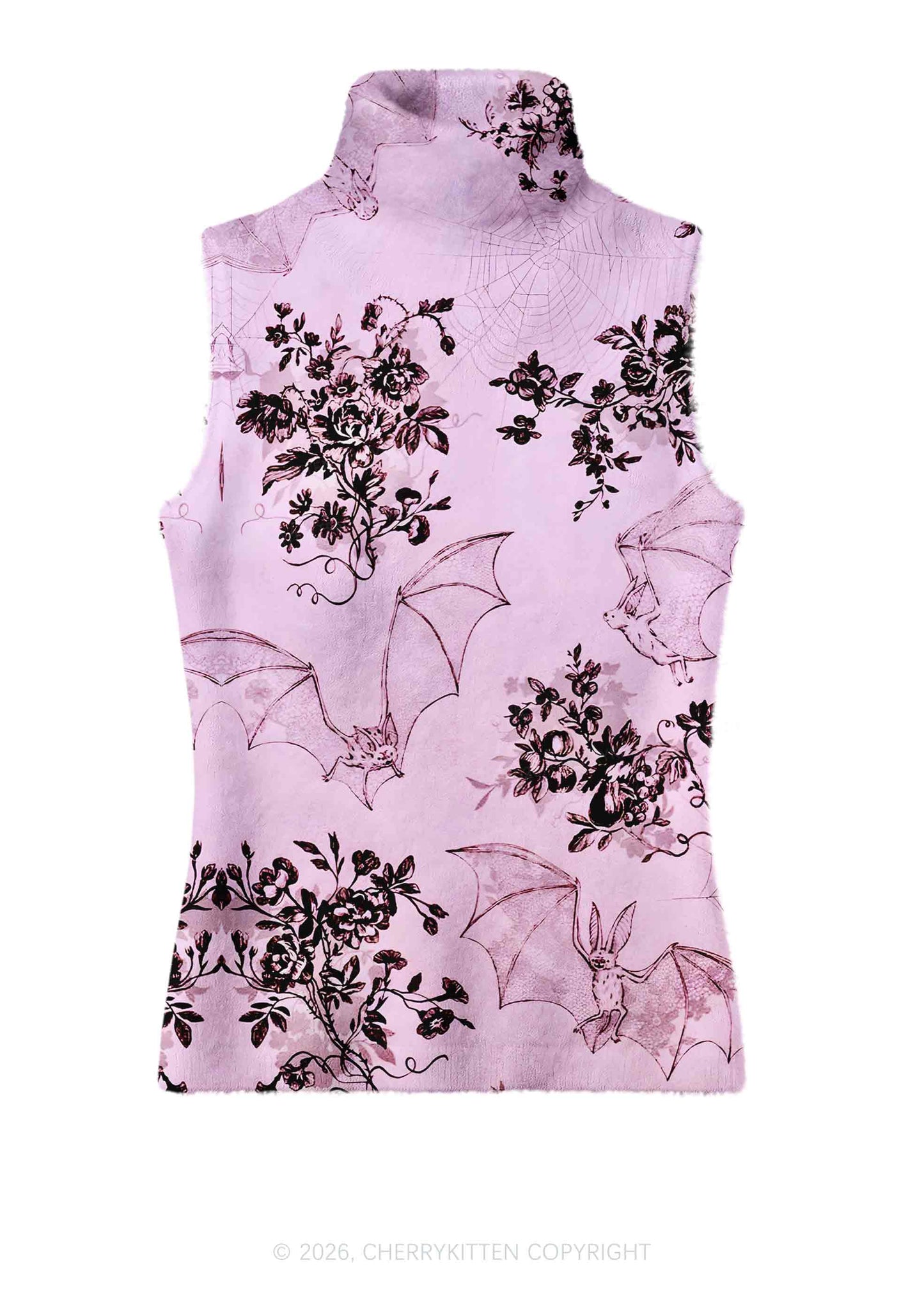 Pink Bat Y2K Knit Turtleneck Tank Top Cherrykitten