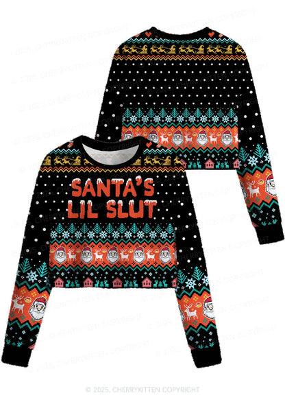 Santas Lil Slxt Y2K Christmas Crop Knit Sweatshirt Cherrykitten