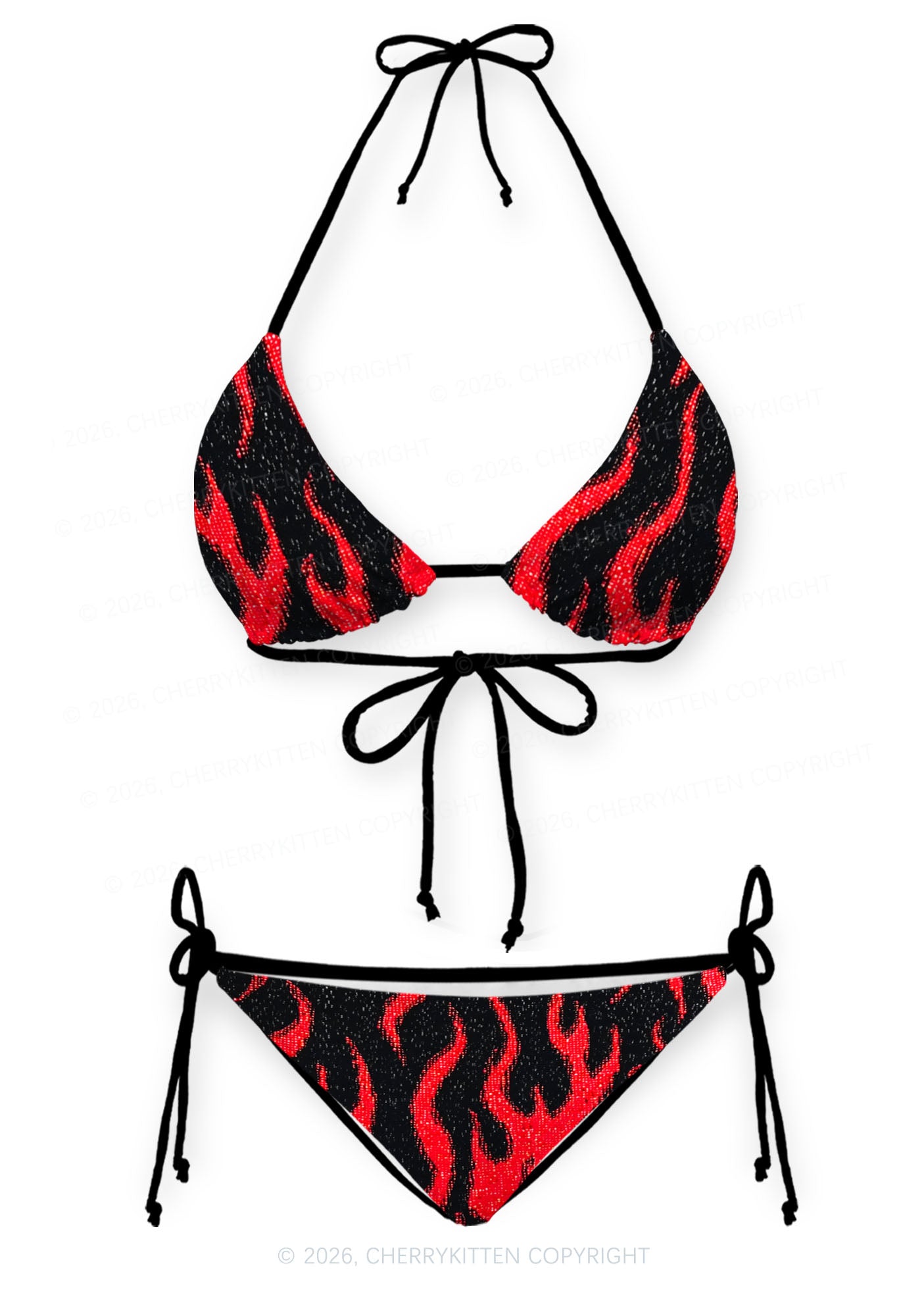 Red Flame Y2K Print Bikini Set Cherrykitten