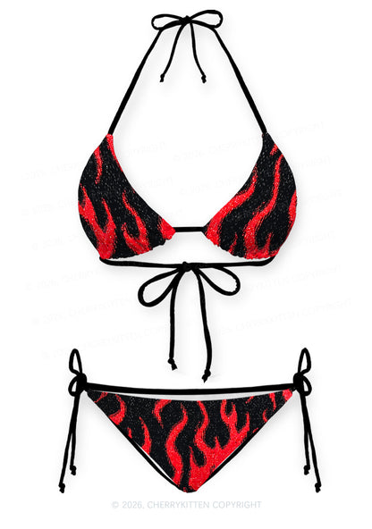 Red Flame Y2K Print Bikini Set Cherrykitten