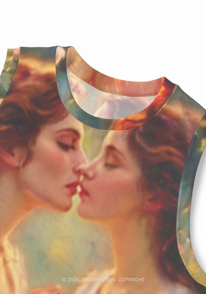 Girls Holding Hands Kissing Pride Y2K Mesh Muscle Tank Cherrykitten