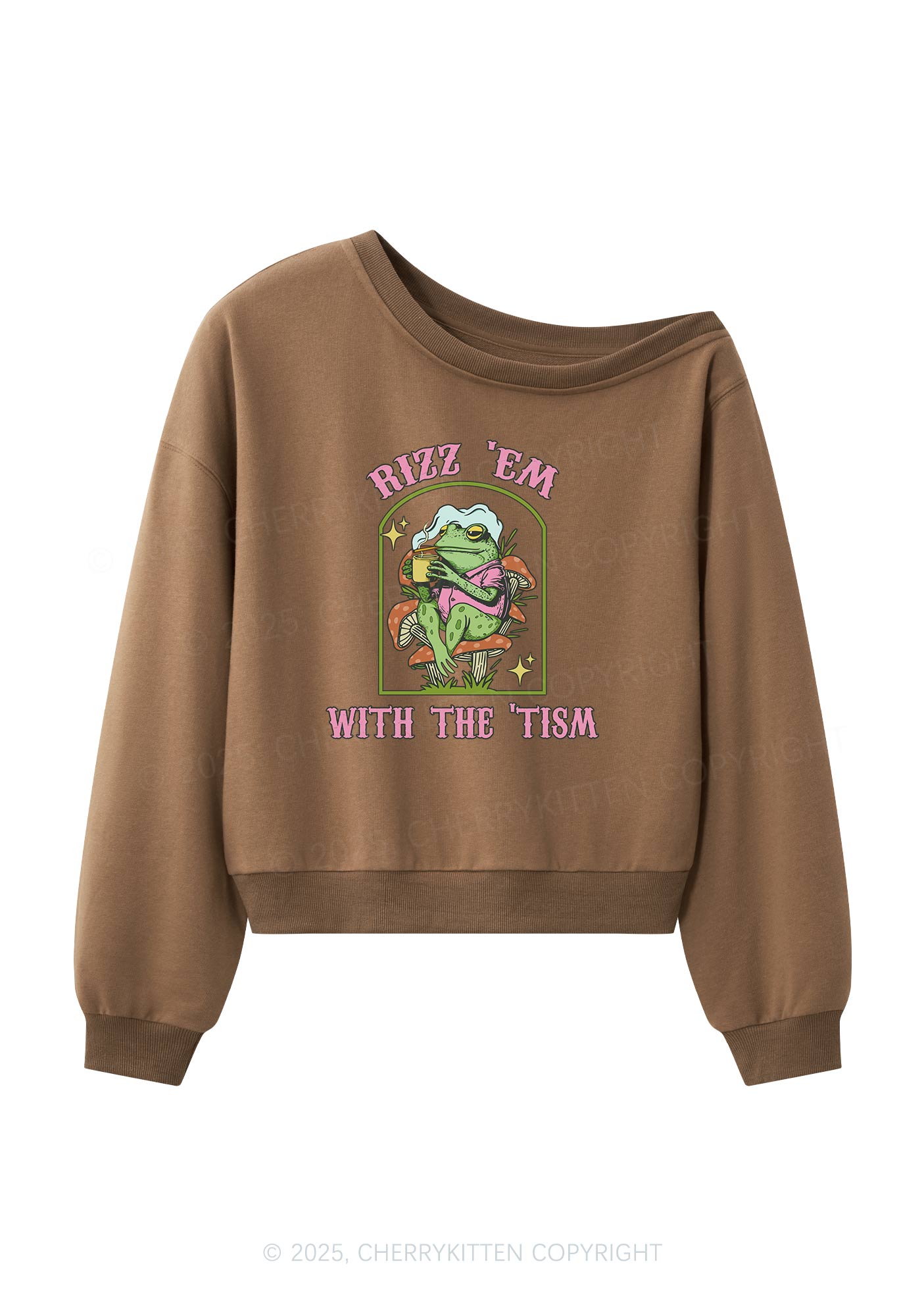 Tism Rizz Frog Y2K Off Shoulder Sweatshirts Cherrykitten