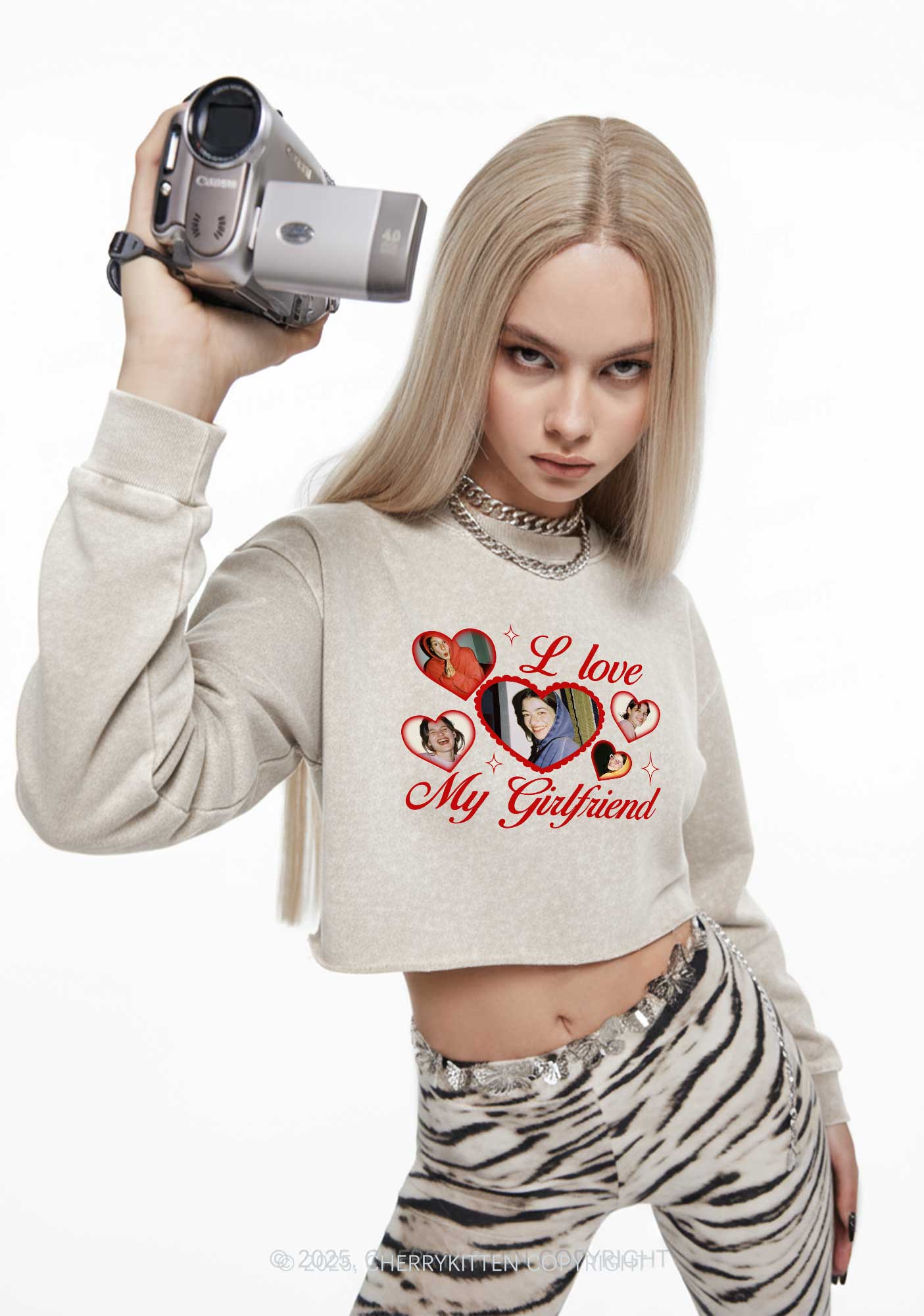 Custom Boyfriend Photos Y2K Crop Washed Sweatshirts Cherrykitten
