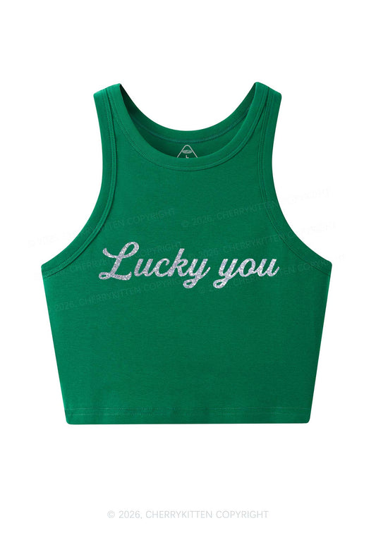 Glitter Lucky You Y2K Crop Tank Top Cherrykitten