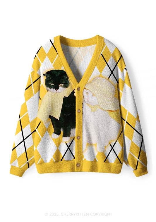 Yellow Cats Friend Y2K Christmas Cardigan Knit Sweatshirt Cherrykitten