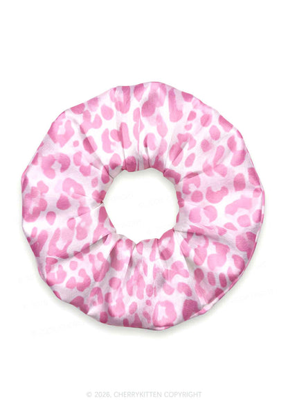 Pastel Pink Leopard Y2K Hair Scrunchie Cherrykitten