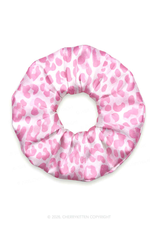 Pastel Pink Leopard Y2K Hair Scrunchie Cherrykitten