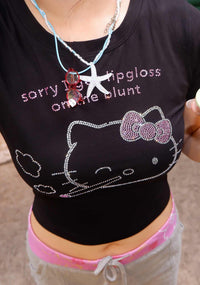 Rhinestone Sorry I Got Lipgloss Y2K Baby Tee Cherrykitten