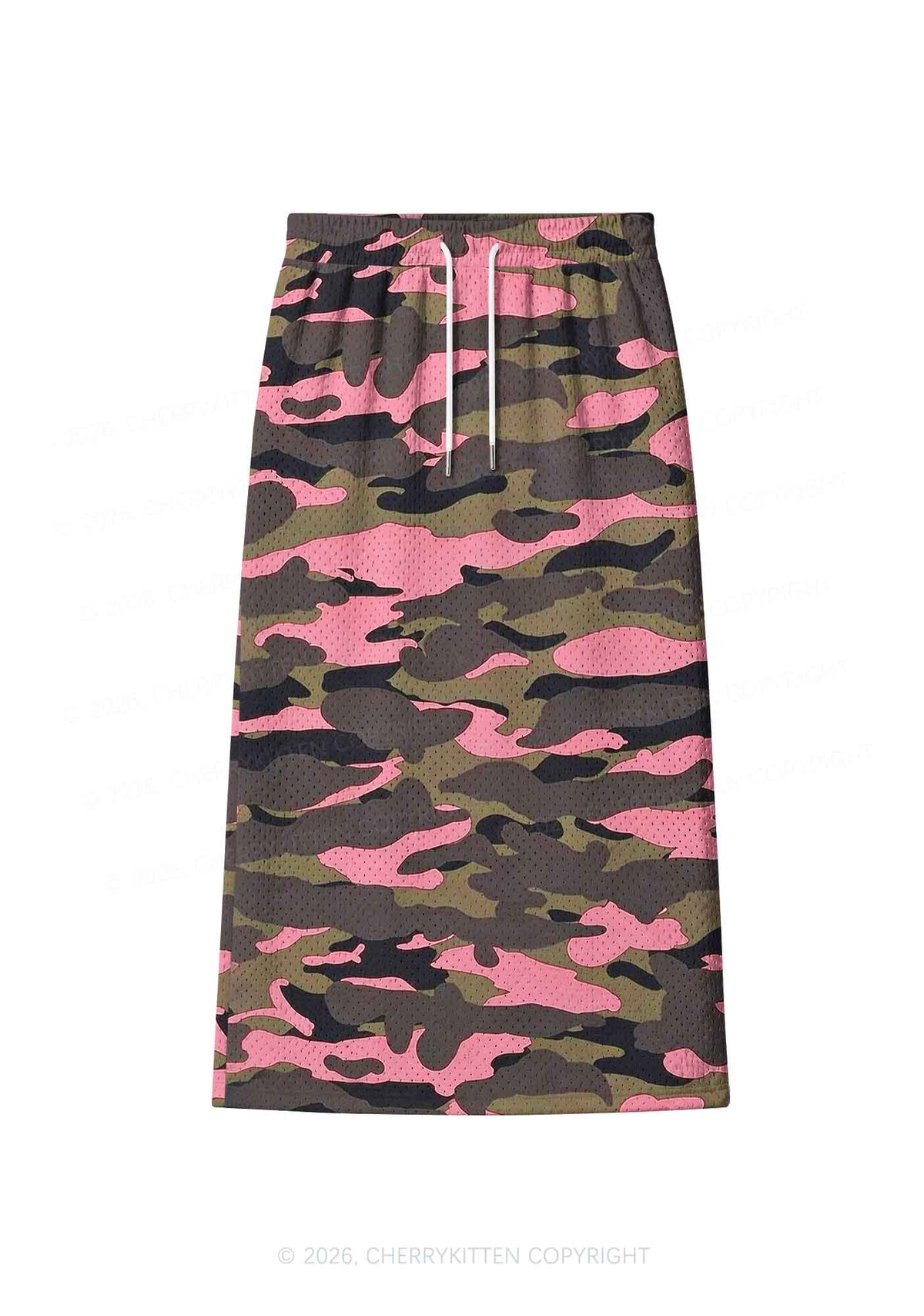 Pink Camouflage Y2K Sport Jersey Drawstring Midi Skirt Cherrykitten