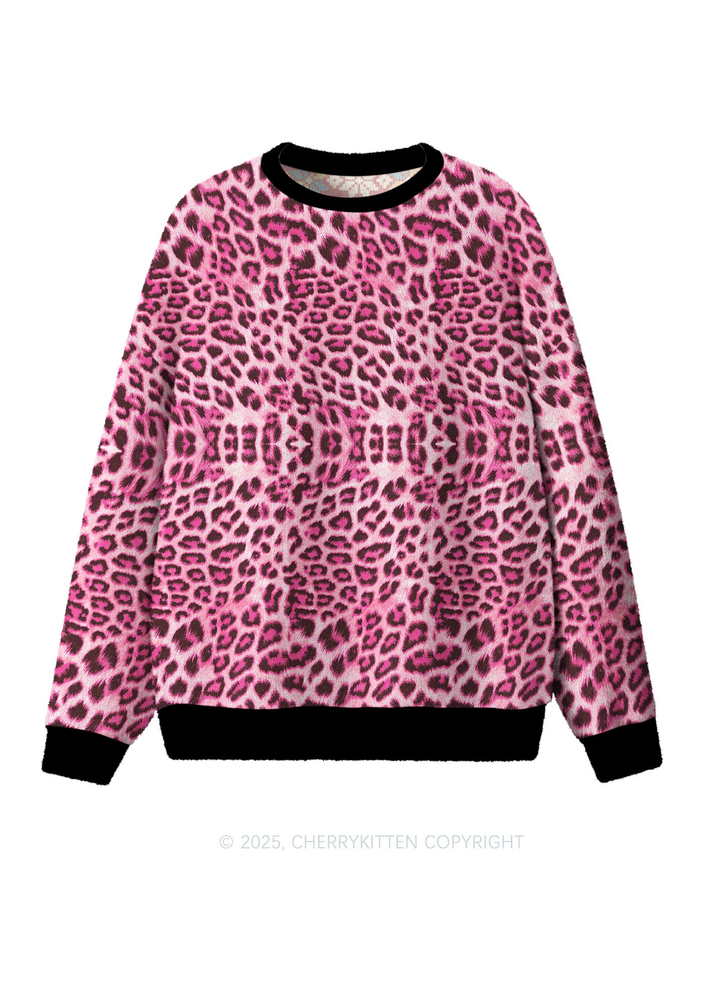 Pink Leopard Y2K Christmas Knit Sweatshirt Cherrykitten