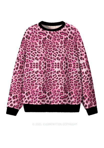 Pink Leopard Y2K Christmas Knit Sweatshirt Cherrykitten