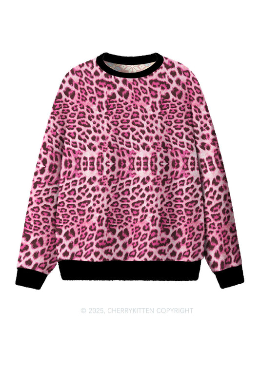 Pink Leopard Y2K Christmas Knit Sweatshirt Cherrykitten