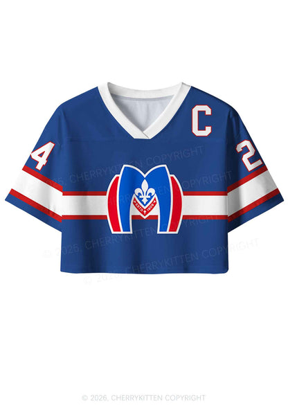 Blue Hockey HR Y2K Crop Sport Jersey Shirts Cherrykitten