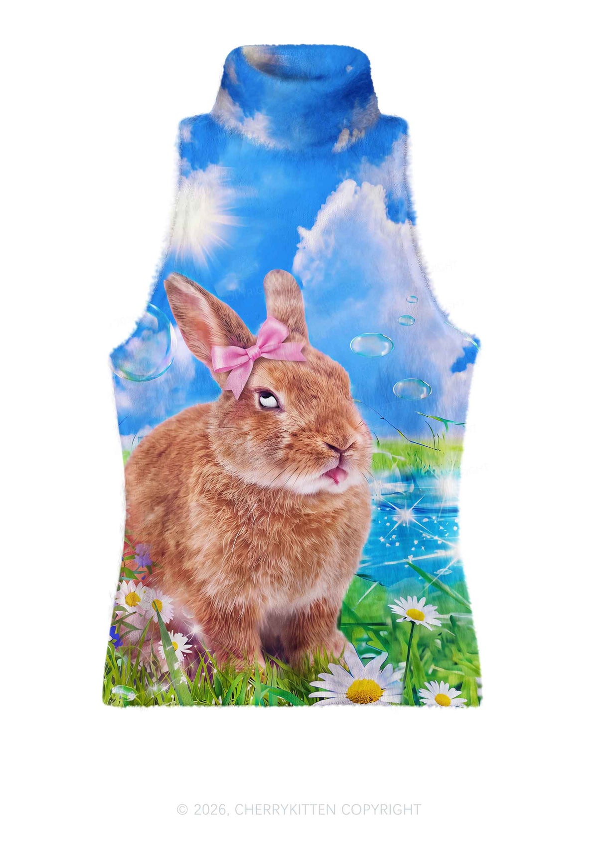Rolling Eyes Bunny Y2K Knit Turtleneck Tank Top Cherrykitten