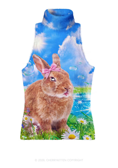 Rolling Eyes Bunny Y2K Knit Turtleneck Tank Top Cherrykitten