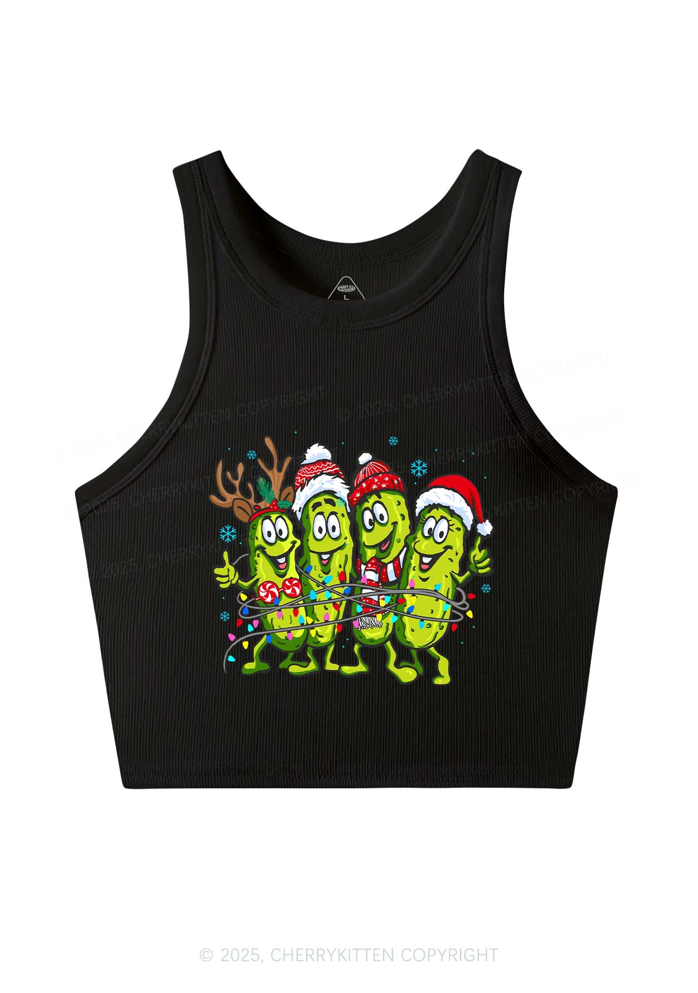Christmas Cheerful Pickles Y2K Crop Tank Top Cherrykitten
