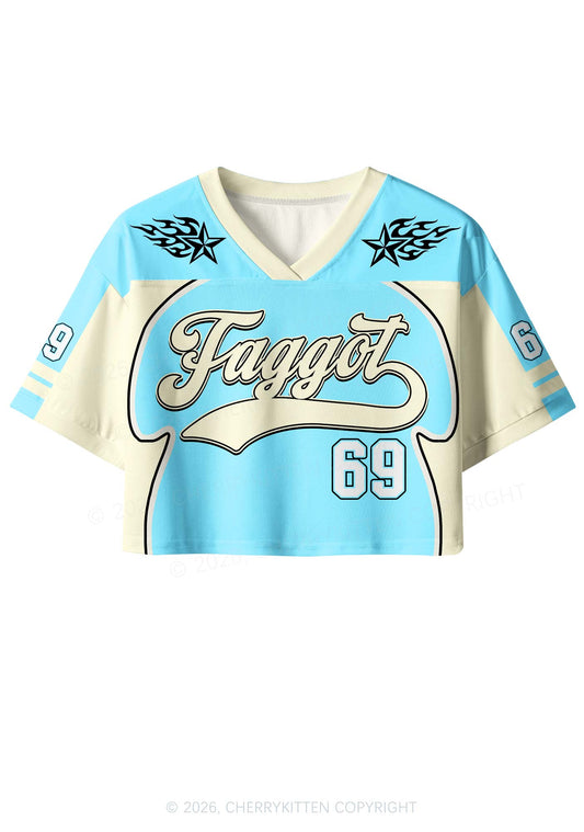 Light Blue Faggot Pride Y2K Crop Sport Jersey Shirts Cherrykitten