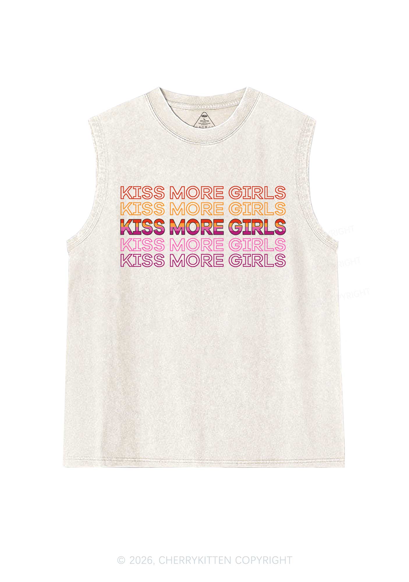 Kiss More Girls Pride Y2K Washed Muscle Tank Cherrykitten
