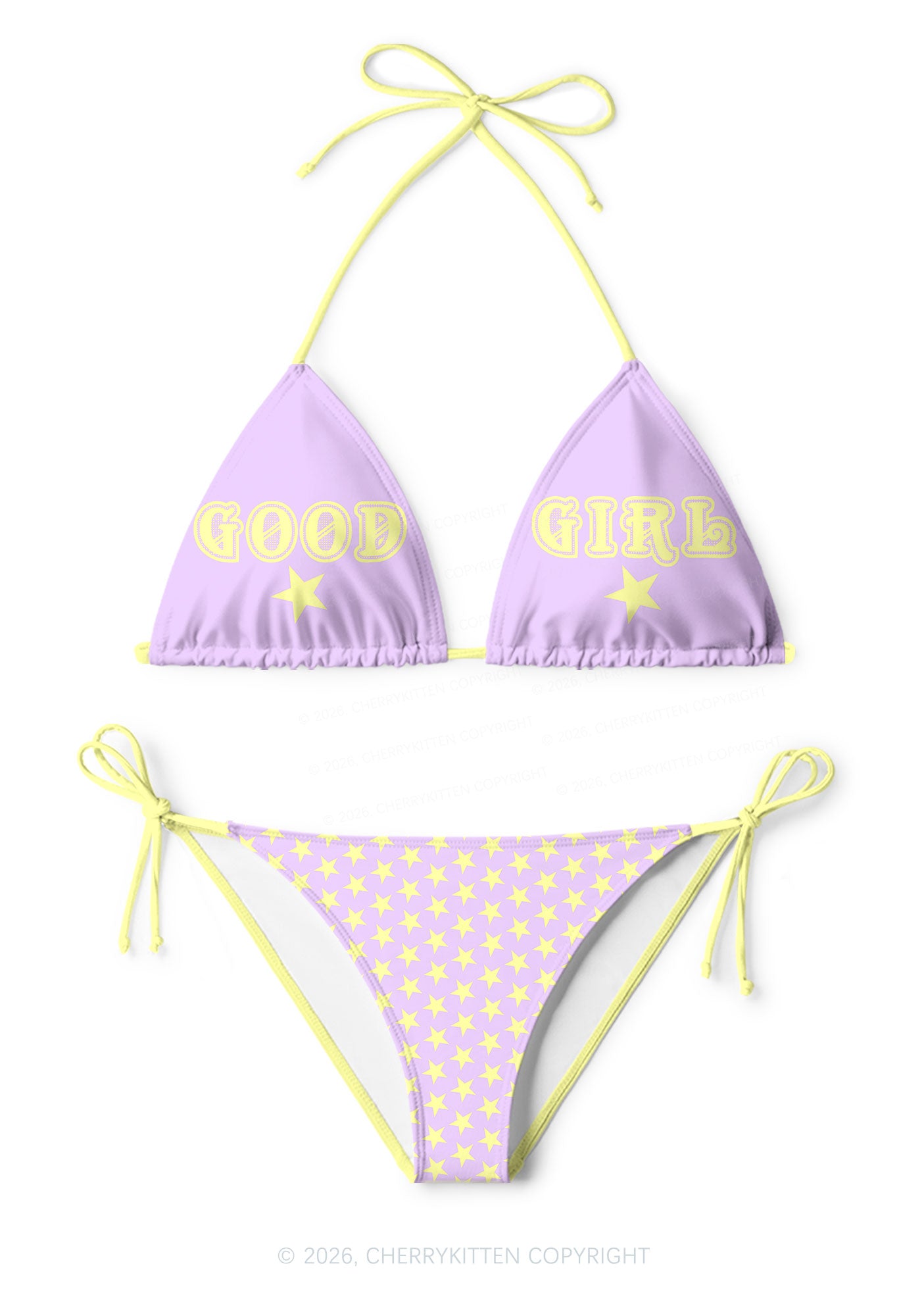 Pastel Purple Good Girl Y2K Print Bikini Set Cherrykitten