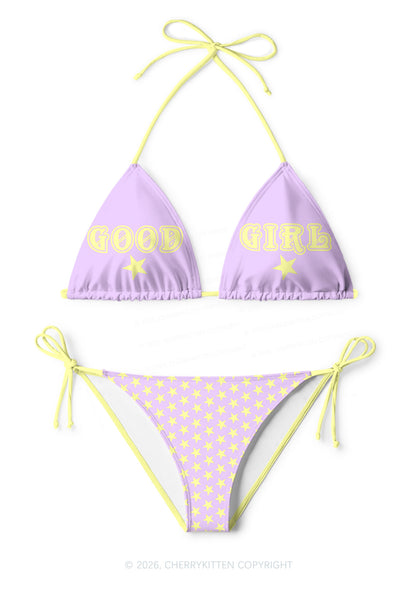 Pastel Purple Good Girl Y2K Print Bikini Set Cherrykitten